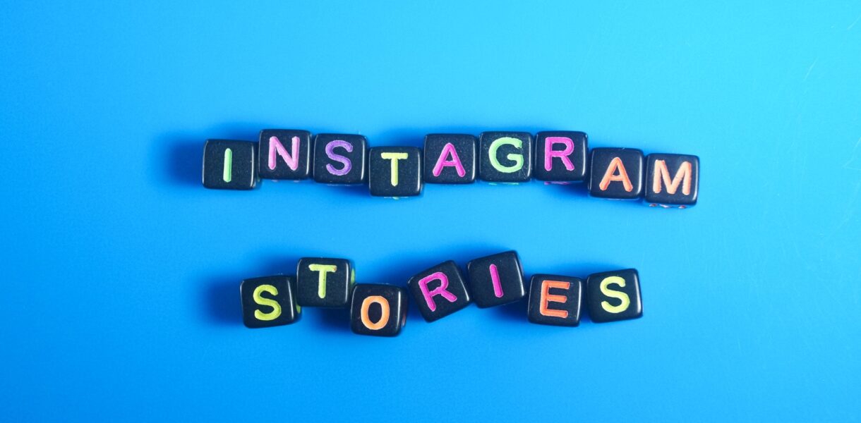 small black cube with the word Instagram stories.