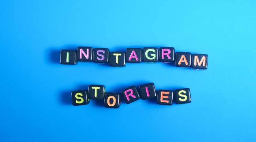 small black cube with the word Instagram stories.