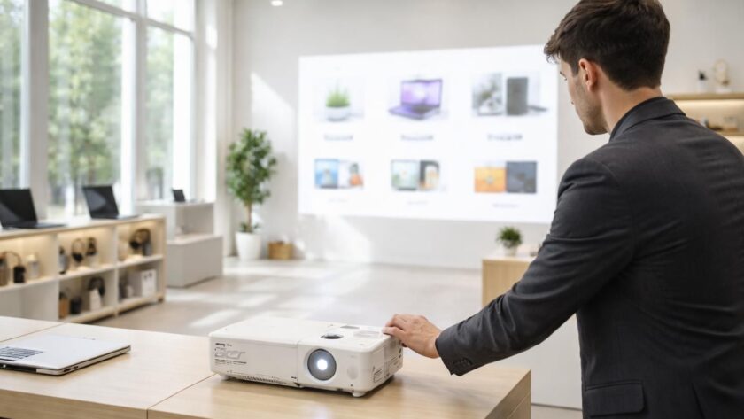 découvrez comment régler un vidéoprojecteur acer pour optimiser la lisibilité des prix et offres dans un magasin lumineux, assurant une visibilité claire et attrayante.