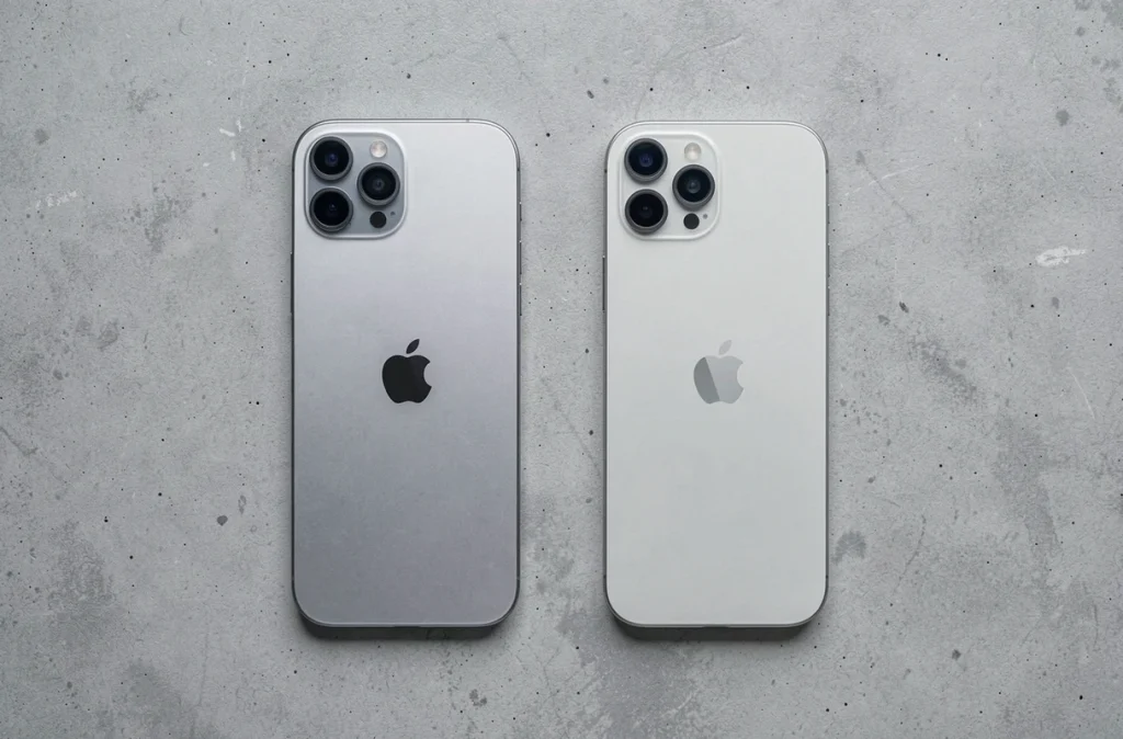 Comparaison à plat de deux modèles d'iPhone dont l'iPhone 16, mettant en évidence les différences de design et de modules caméra entre générations Apple