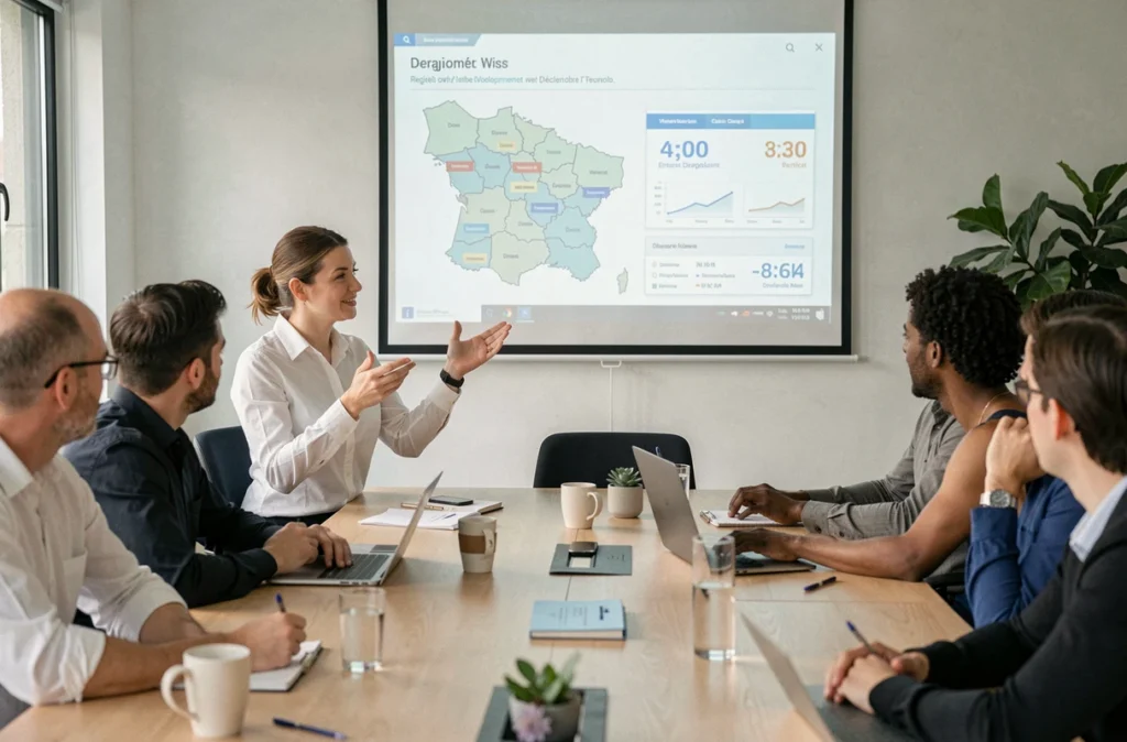 Chef de projet d'Ideal-Com présentant une feuille de route web pour des clients dans l'Oise